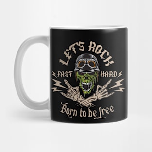 Biker TShirt Men Let's Rock Fast Hard Skull Mug